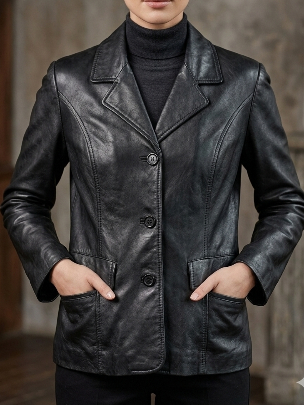 Antica Pelleria Genuine Leather Blazer Jacket Womens Coat Italian Soft Black M